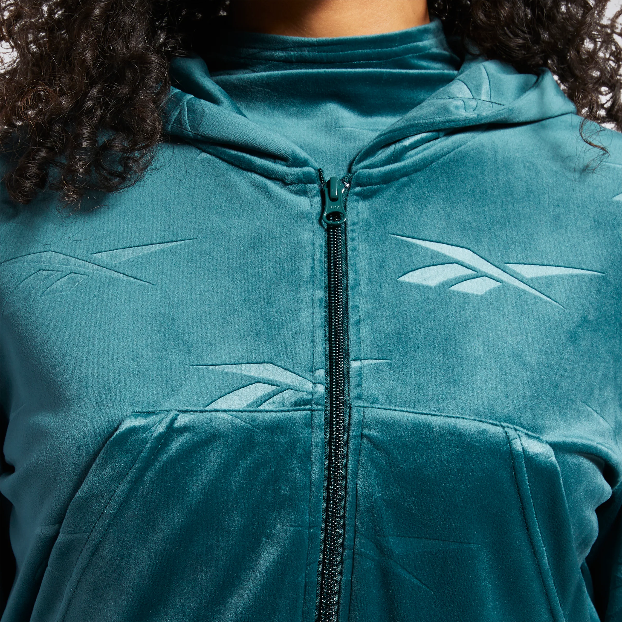 Reebok Apparel Women Classics Energy Q4 Velour Zip-Up Sweatshirt Forgrn - Image 4