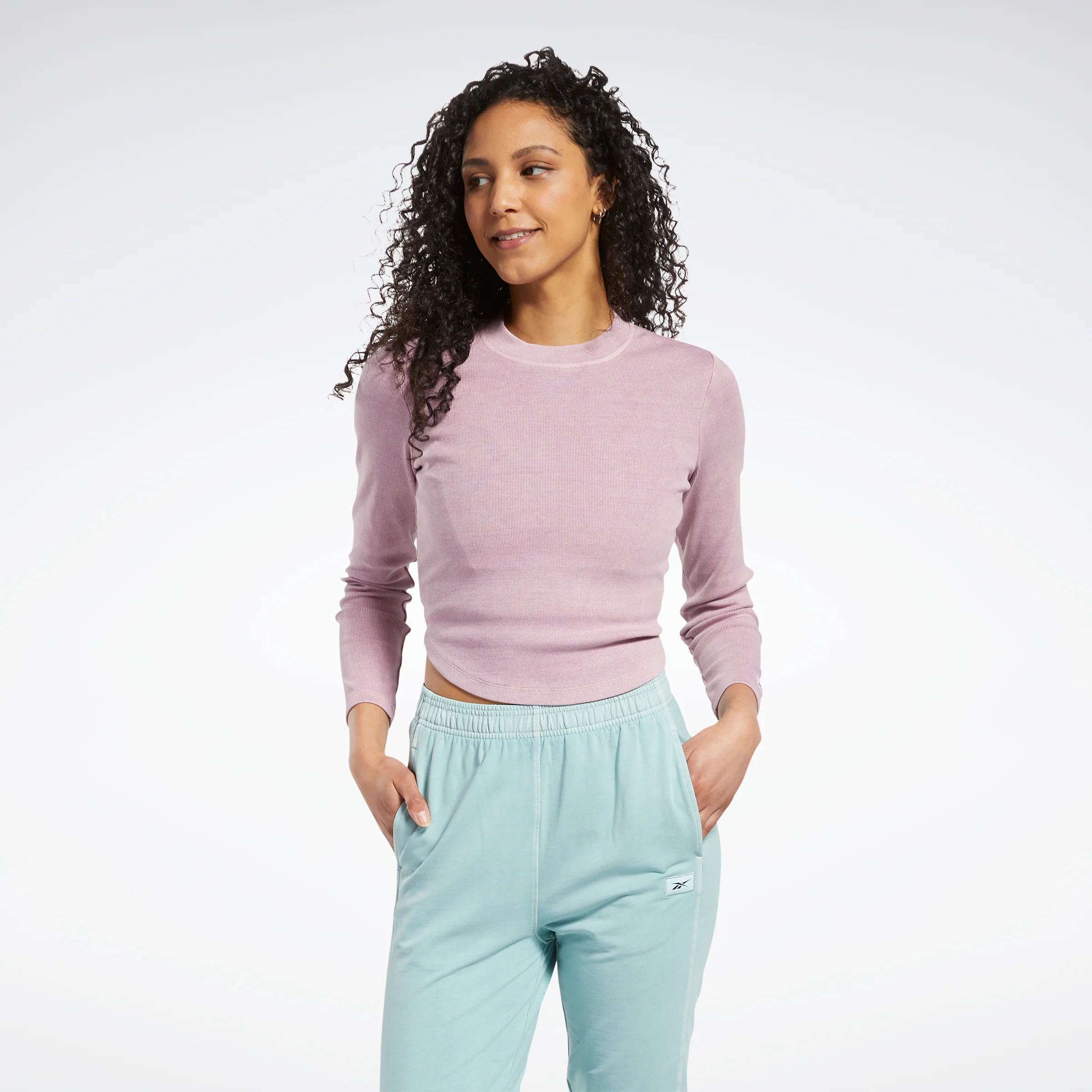 Reebok Apparel Women Classics Natural Dye Ribbed Long Sleeve Wrap Long-Sleeve Top Inflil
