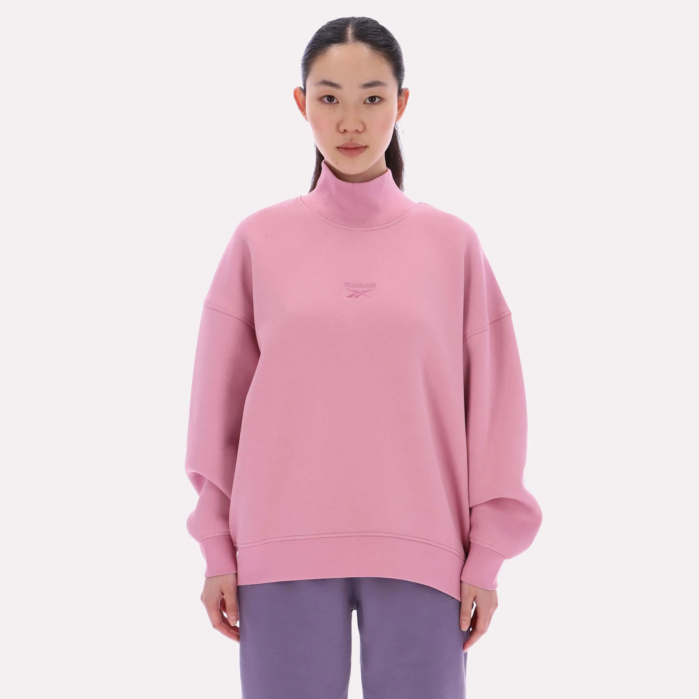 Reebok Apparel Women Longline Roll Neck Sweatshirt DUSTY ROSE