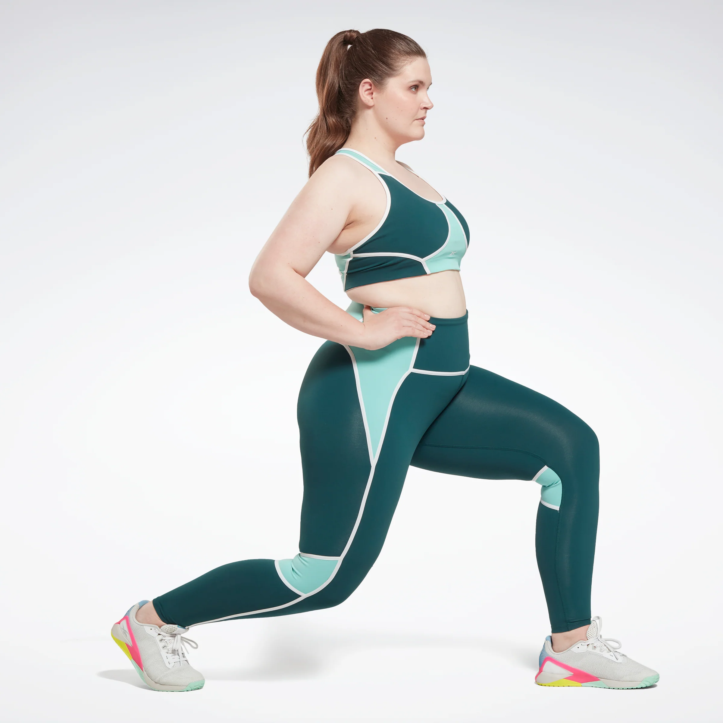 Reebok Apparel Women Lux High-Waisted Colorblock Leggings (Plus Size) Forgrn - Image 2