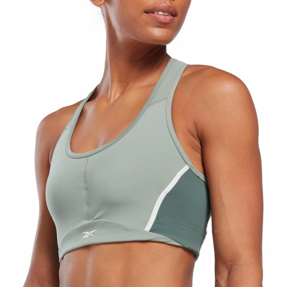 Reebok Apparel Women Lux Racer Padded Colorblock Bra HARGRN - Image 4