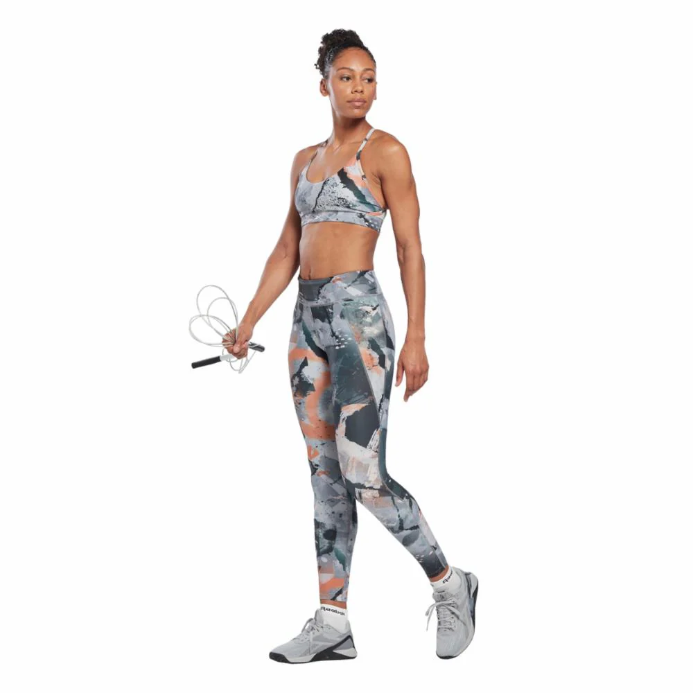 Reebok Apparel Women Lux Strappy Allover Print Bold Bra PUGRY3 - Image 2