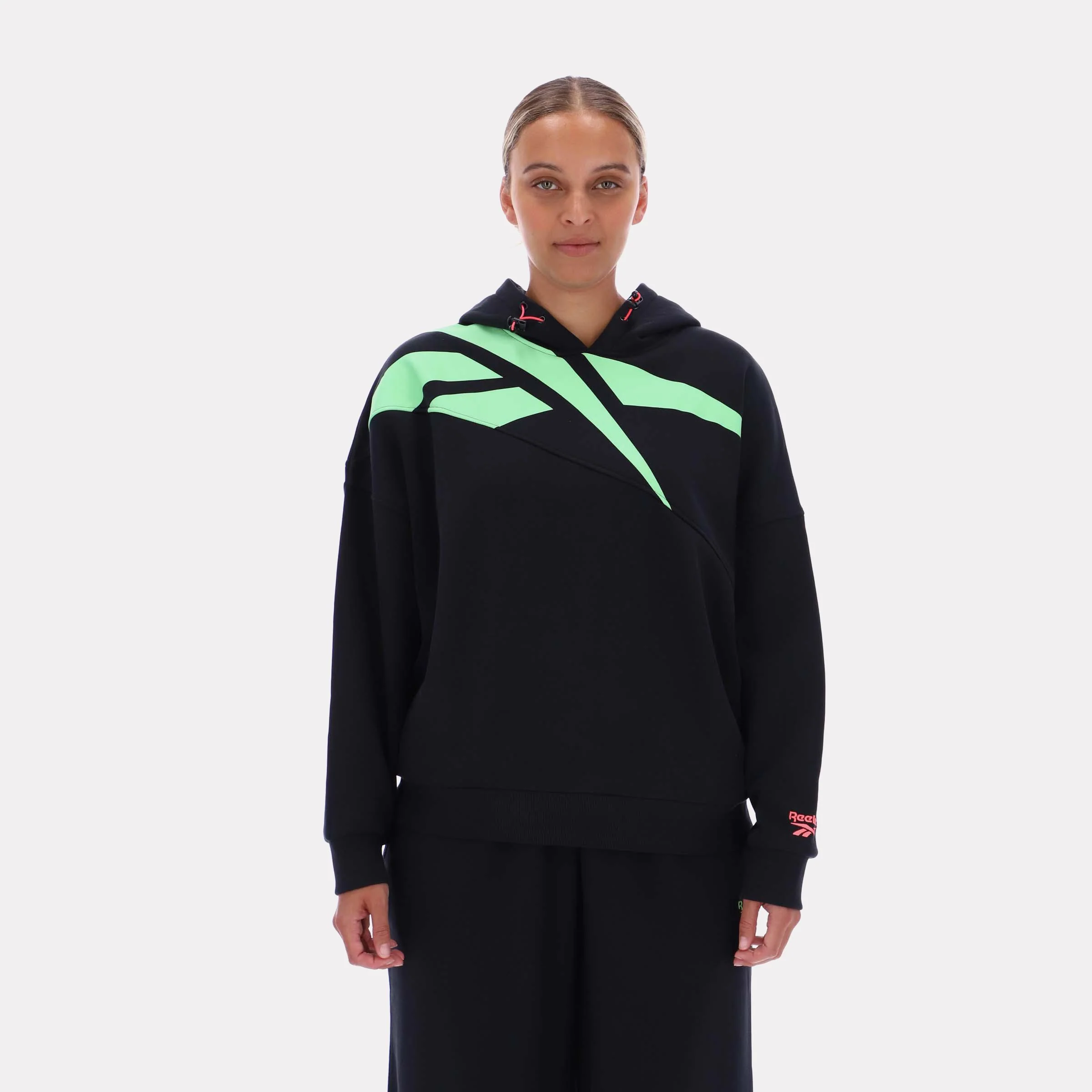 Reebok Apparel Women Oversized Big Logo Graphic Hoodie BLACK