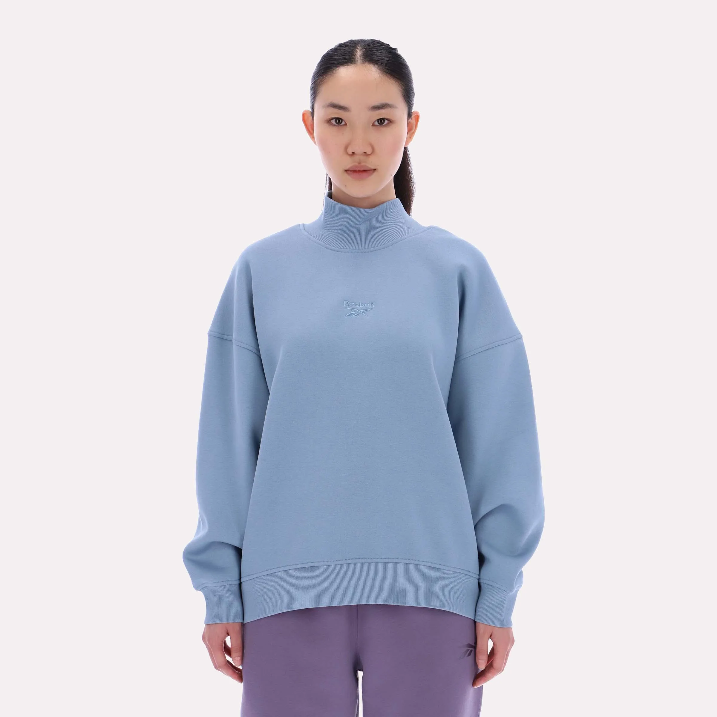 Reebok Apparel Women Oversized Roll Neck Sweatshirt LEISURE BLUE