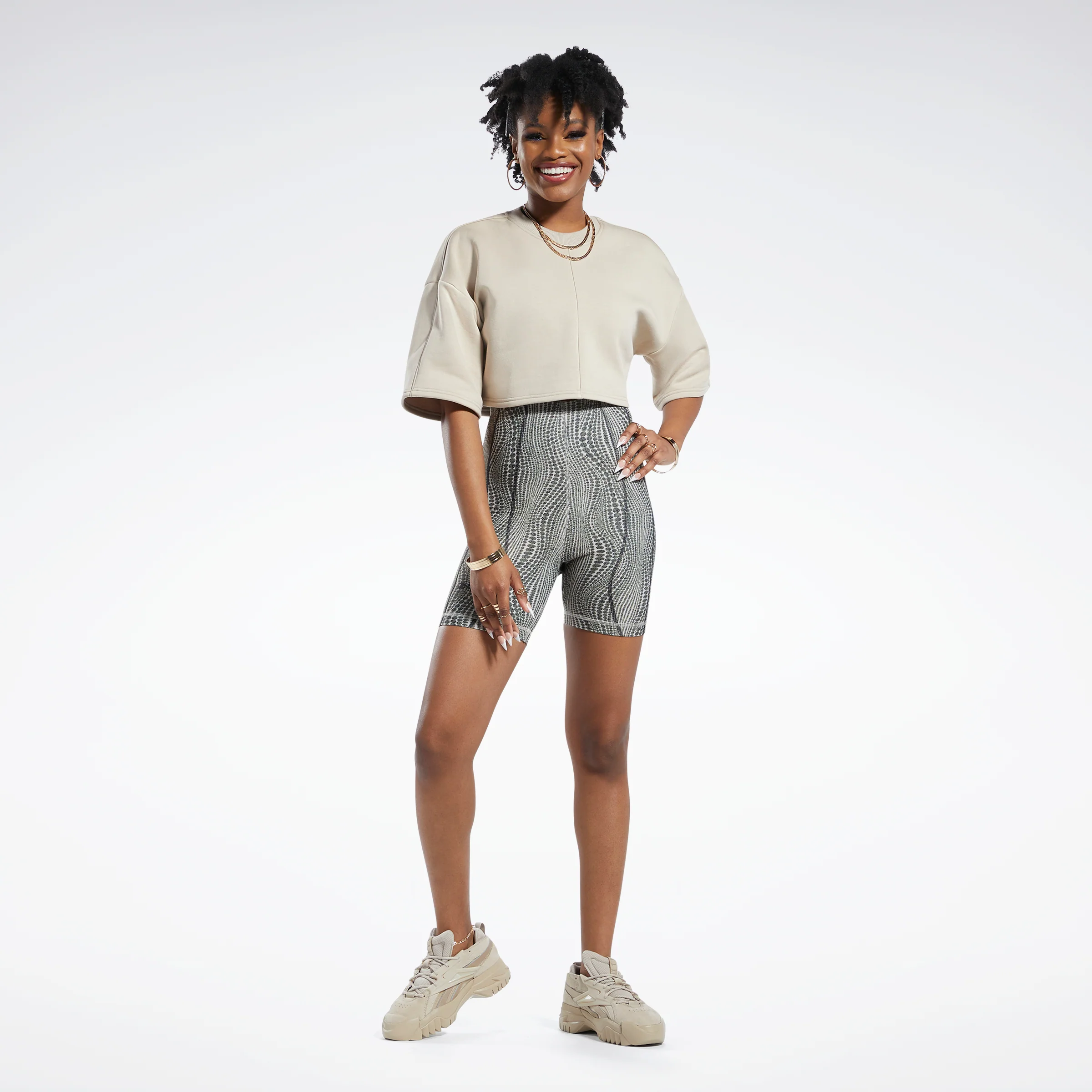 Reebok Apparel Women Reebok Cardi B Crop T-Sweatshirt Modern Beige - Image 3