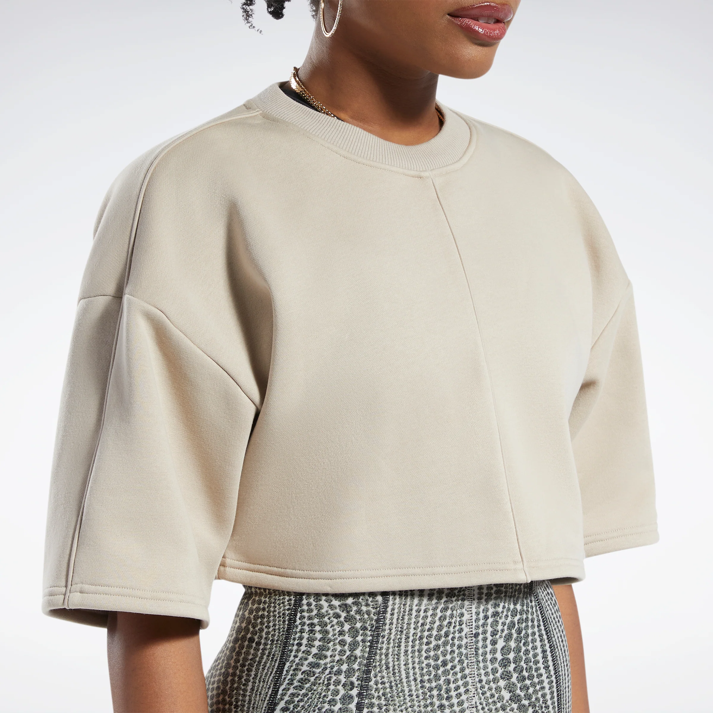 Reebok Apparel Women Reebok Cardi B Crop T-Sweatshirt Modern Beige - Image 4