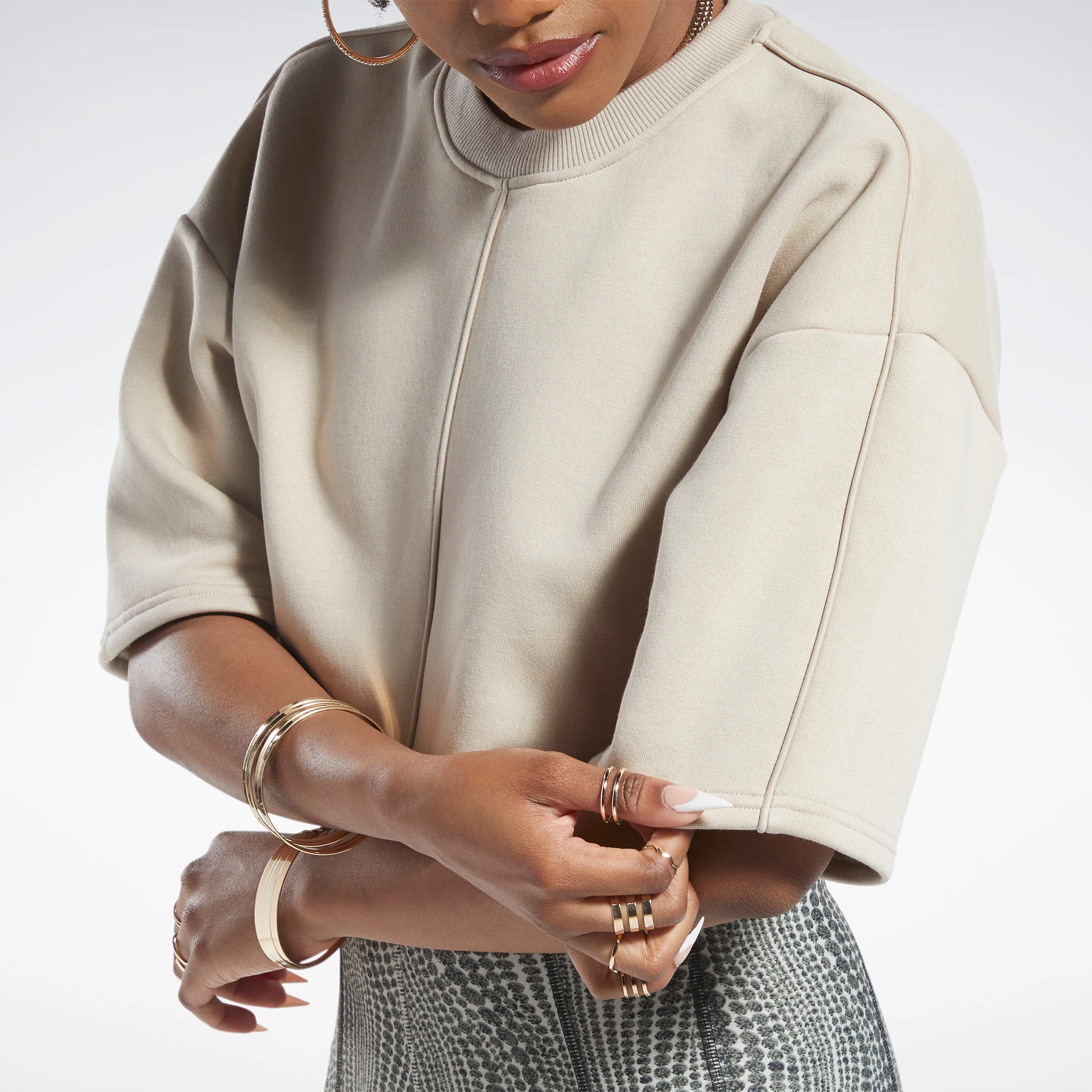 Reebok Apparel Women Reebok Cardi B Crop T-Sweatshirt Modern Beige - Image 5