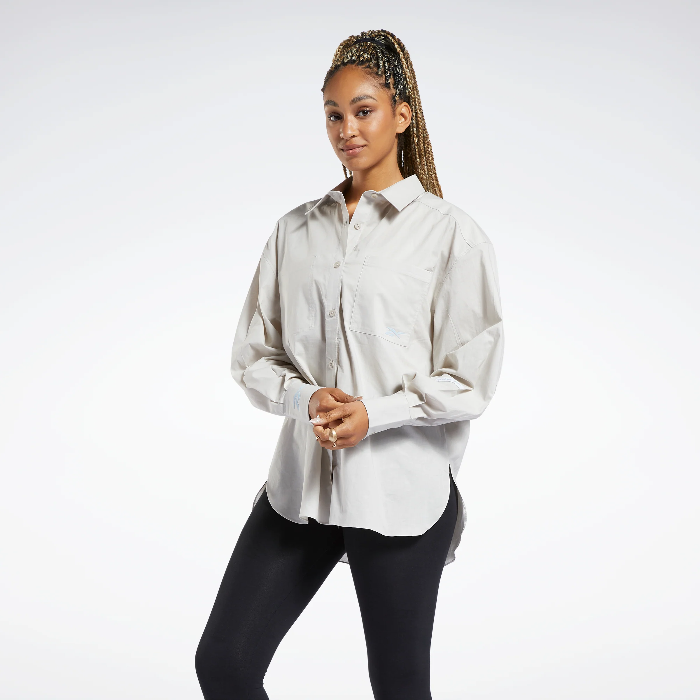 Reebok Apparel Women Reebok Classics Button-Up Long Sleeve Long-Sleeve Top Moonst