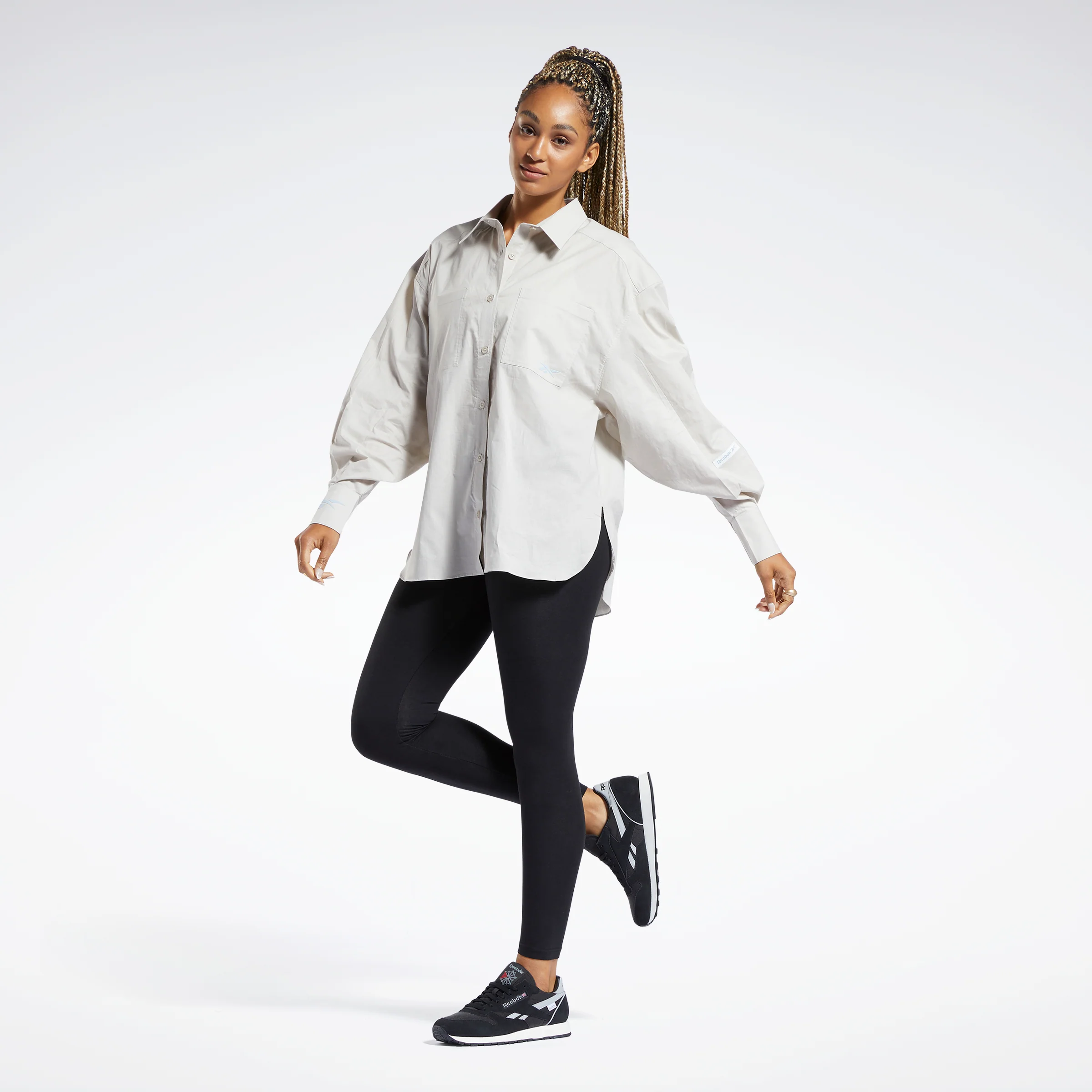 Reebok Apparel Women Reebok Classics Button-Up Long Sleeve Long-Sleeve Top Moonst - Image 2