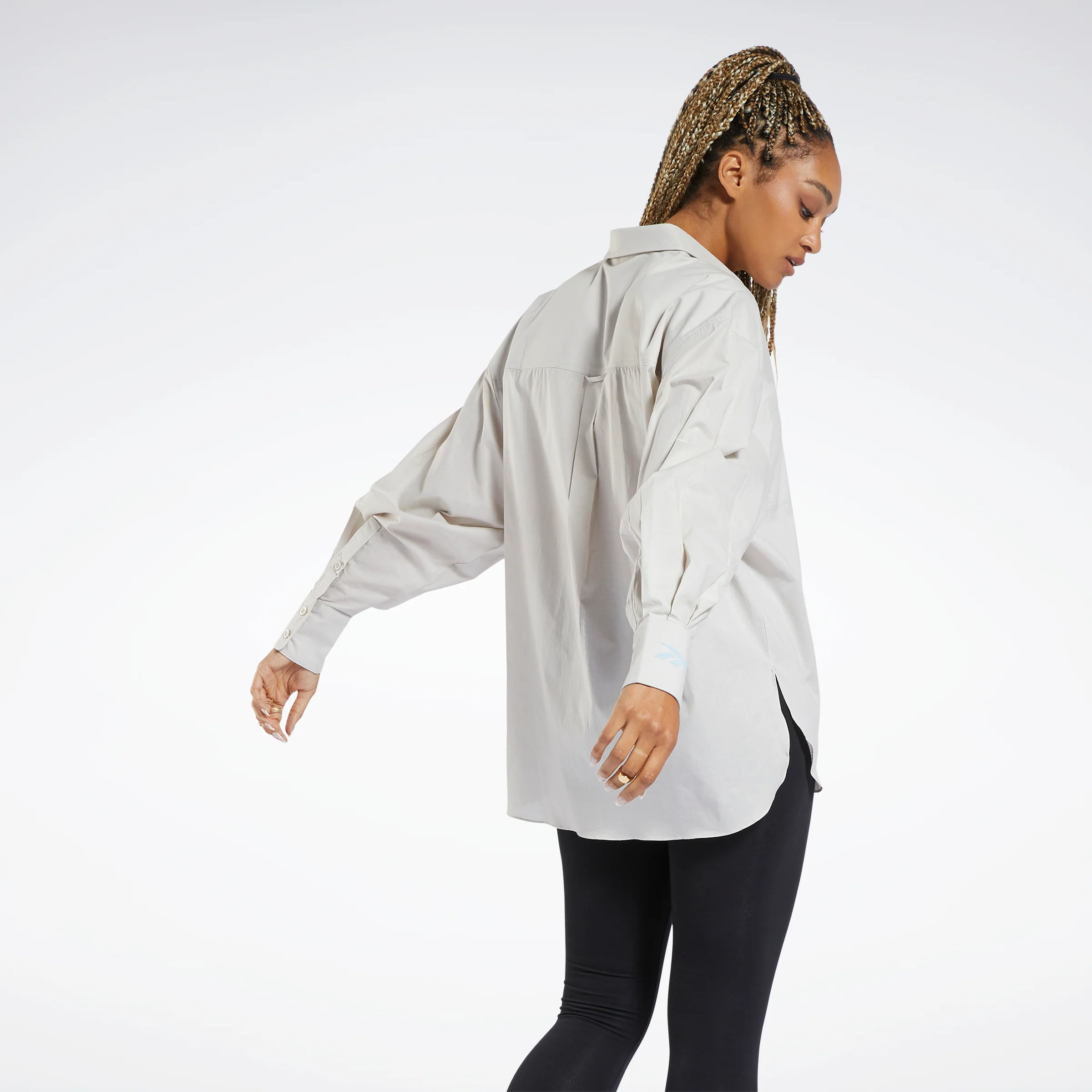 Reebok Apparel Women Reebok Classics Button-Up Long Sleeve Long-Sleeve Top Moonst - Image 3