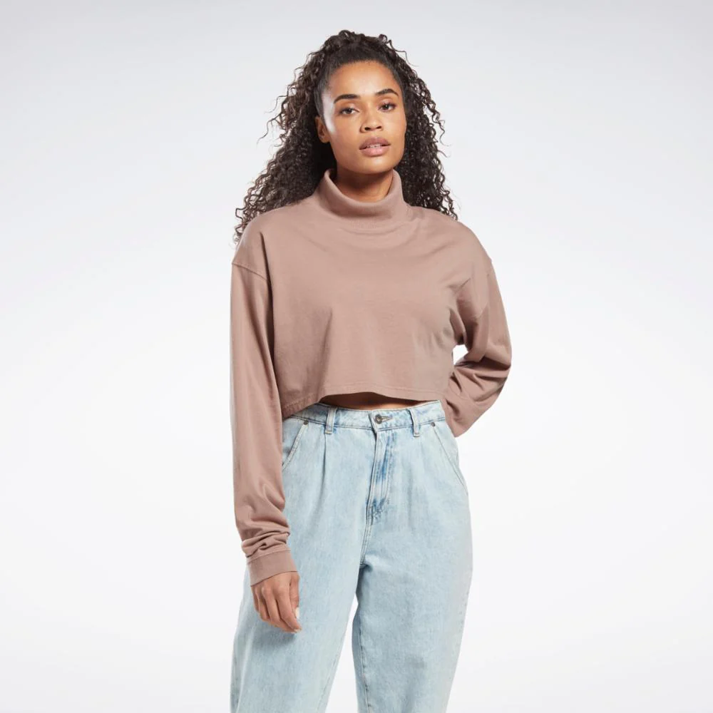 Reebok Apparel Women Reebok Classics Cotton Long Sleeve Top TAUPE
