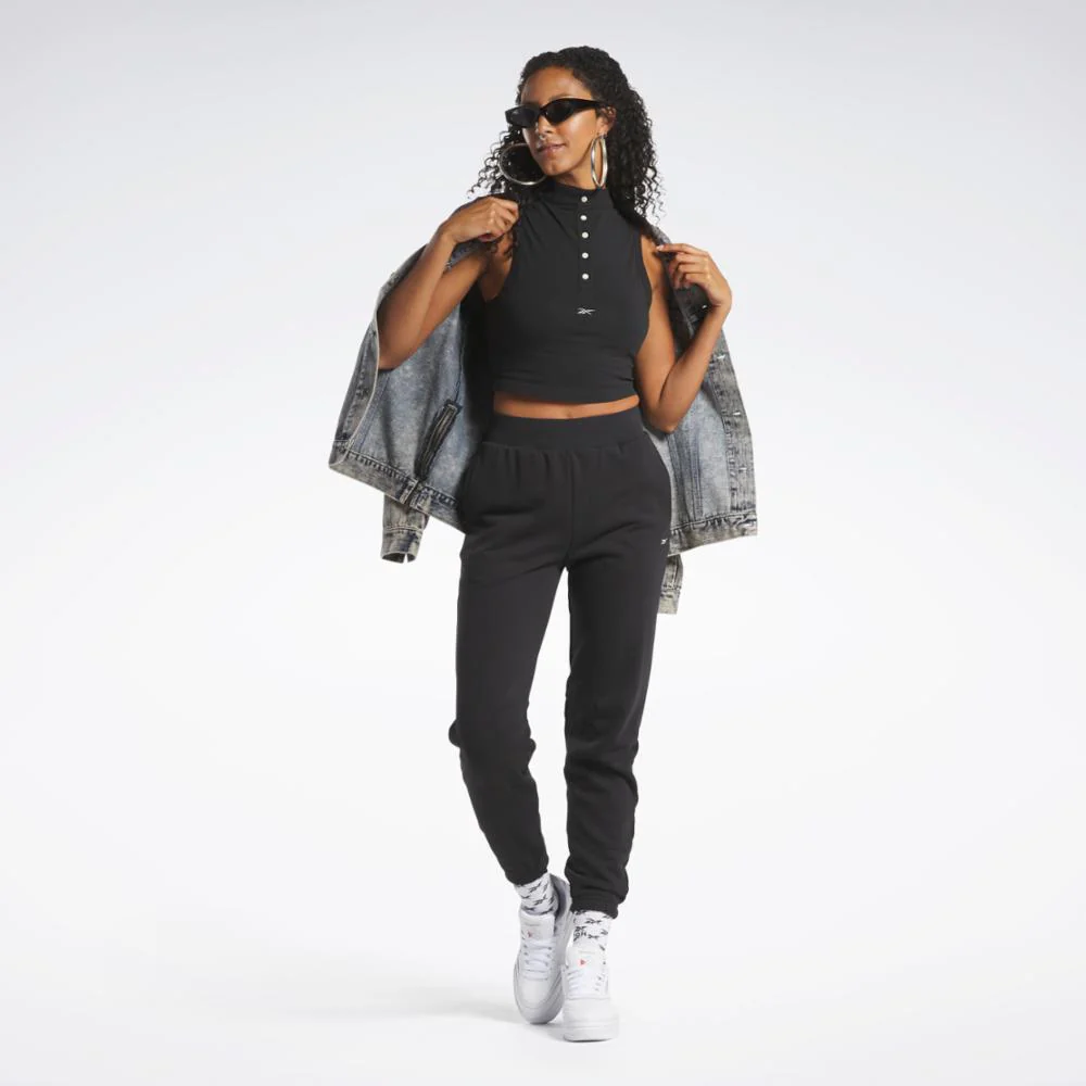 Reebok Apparel Women Reebok Classics Cropped Fitted Jersey Tank Top BLACK - Image 2