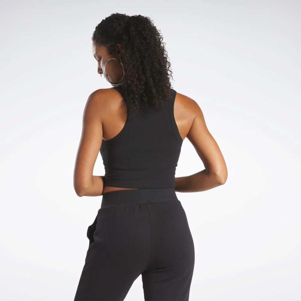 Reebok Apparel Women Reebok Classics Cropped Fitted Jersey Tank Top BLACK - Image 3
