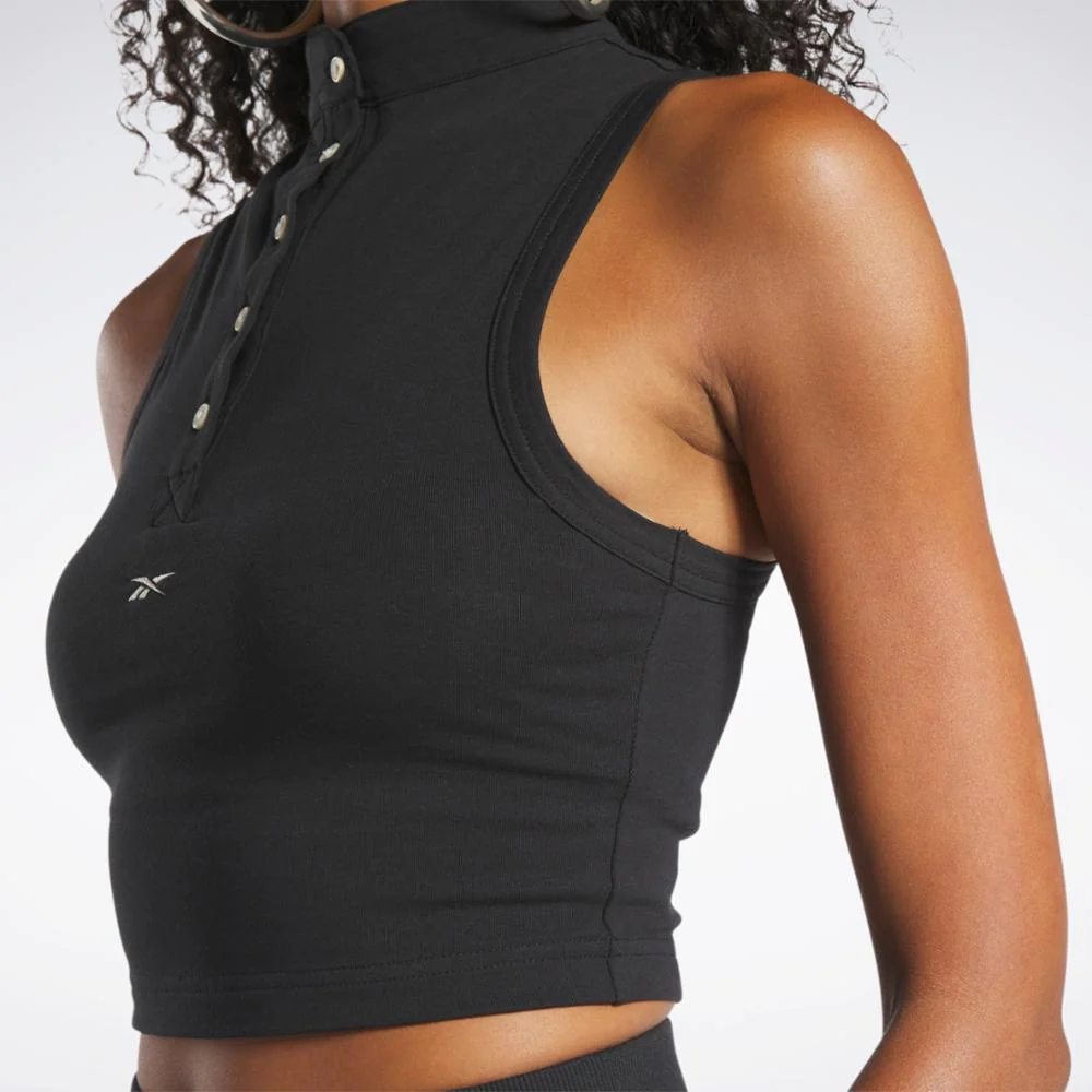 Reebok Apparel Women Reebok Classics Cropped Fitted Jersey Tank Top BLACK - Image 5