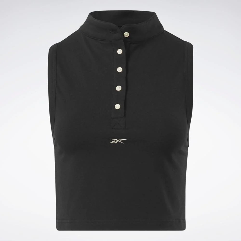 Reebok Apparel Women Reebok Classics Cropped Fitted Jersey Tank Top BLACK - Image 7
