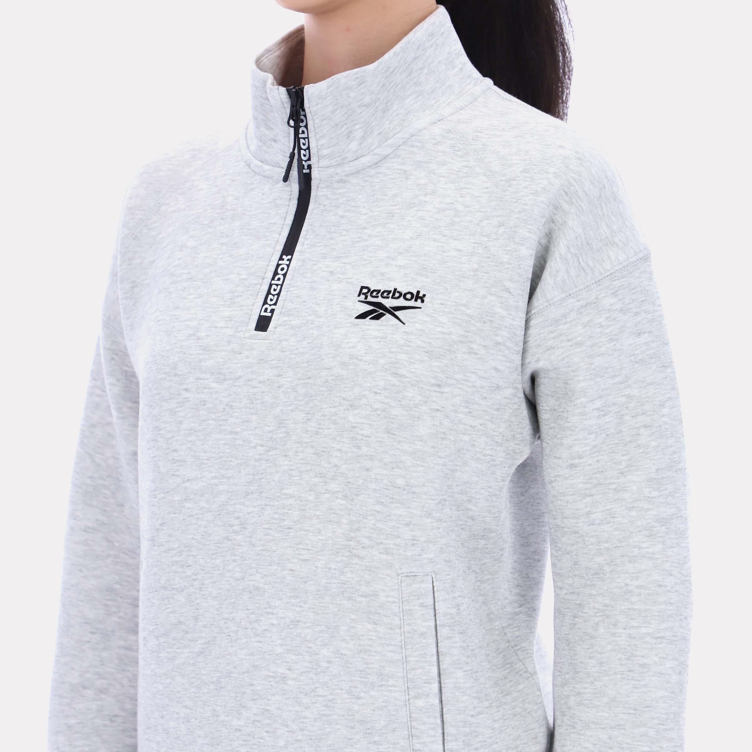 Reebok Apparel Women Scuba Quarter-Zip Pullover SILVER MARL - Image 4