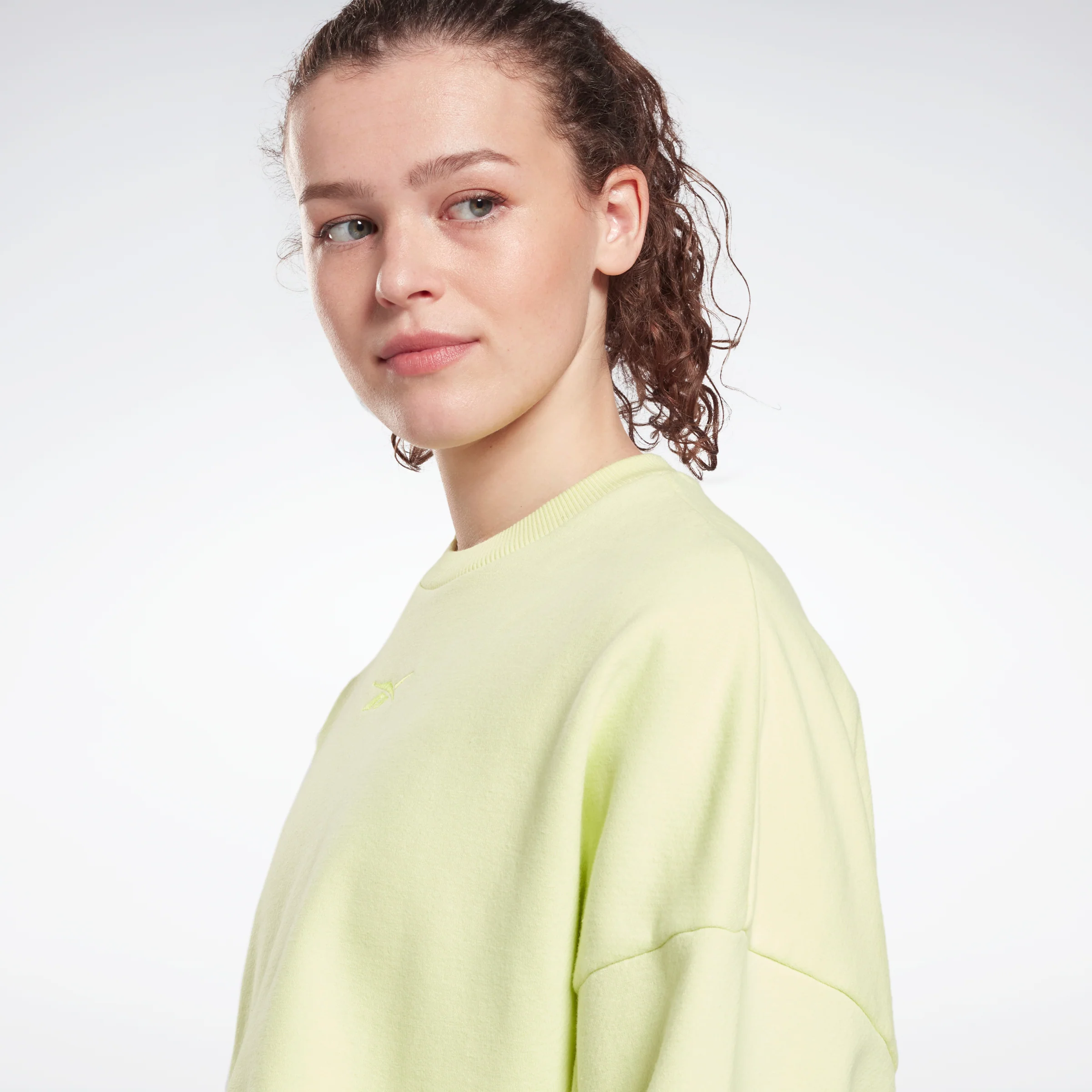 Reebok Apparel Women Studio Cropped French Terry Crew Sweatshirt Eneglw - Image 4