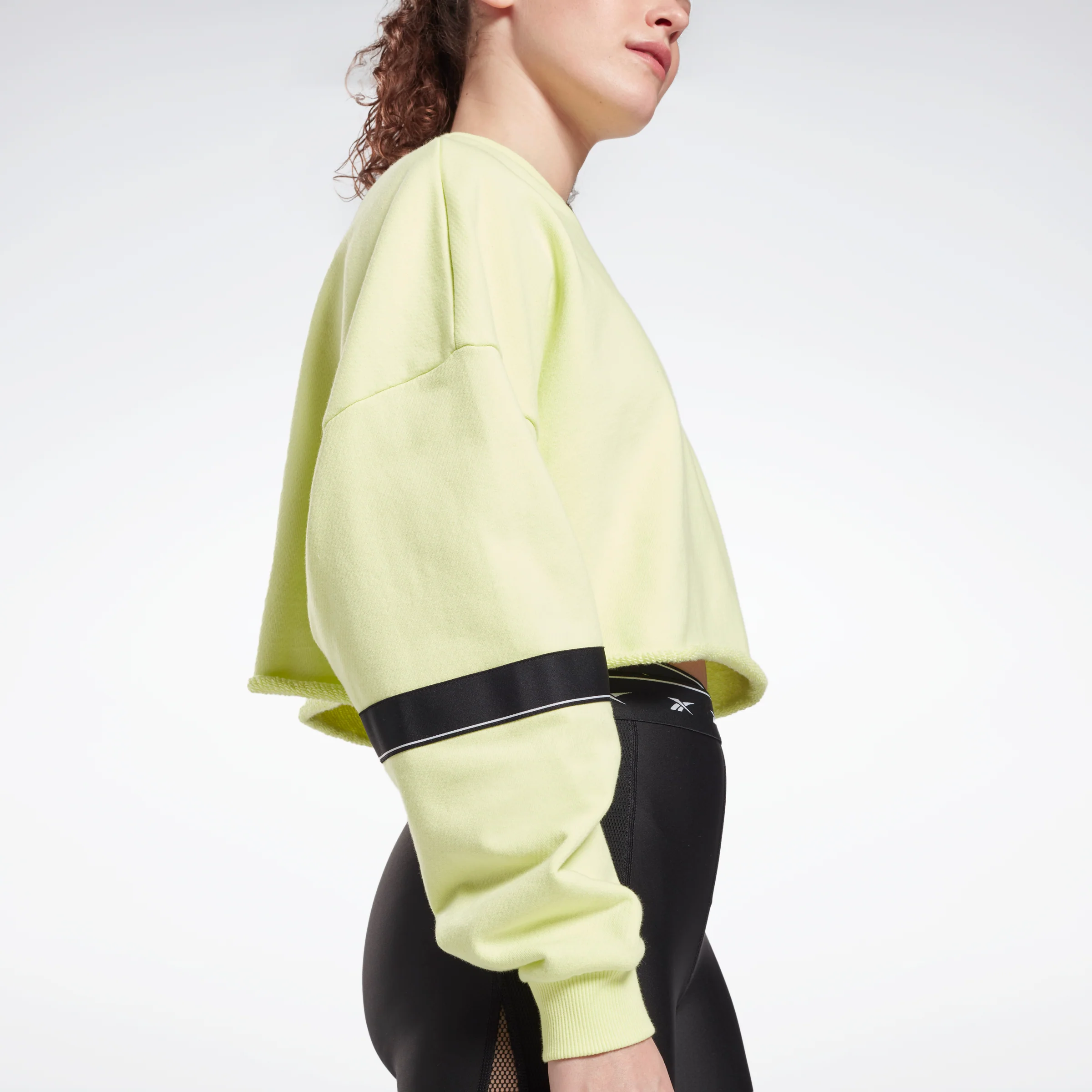Reebok Apparel Women Studio Cropped French Terry Crew Sweatshirt Eneglw - Image 5