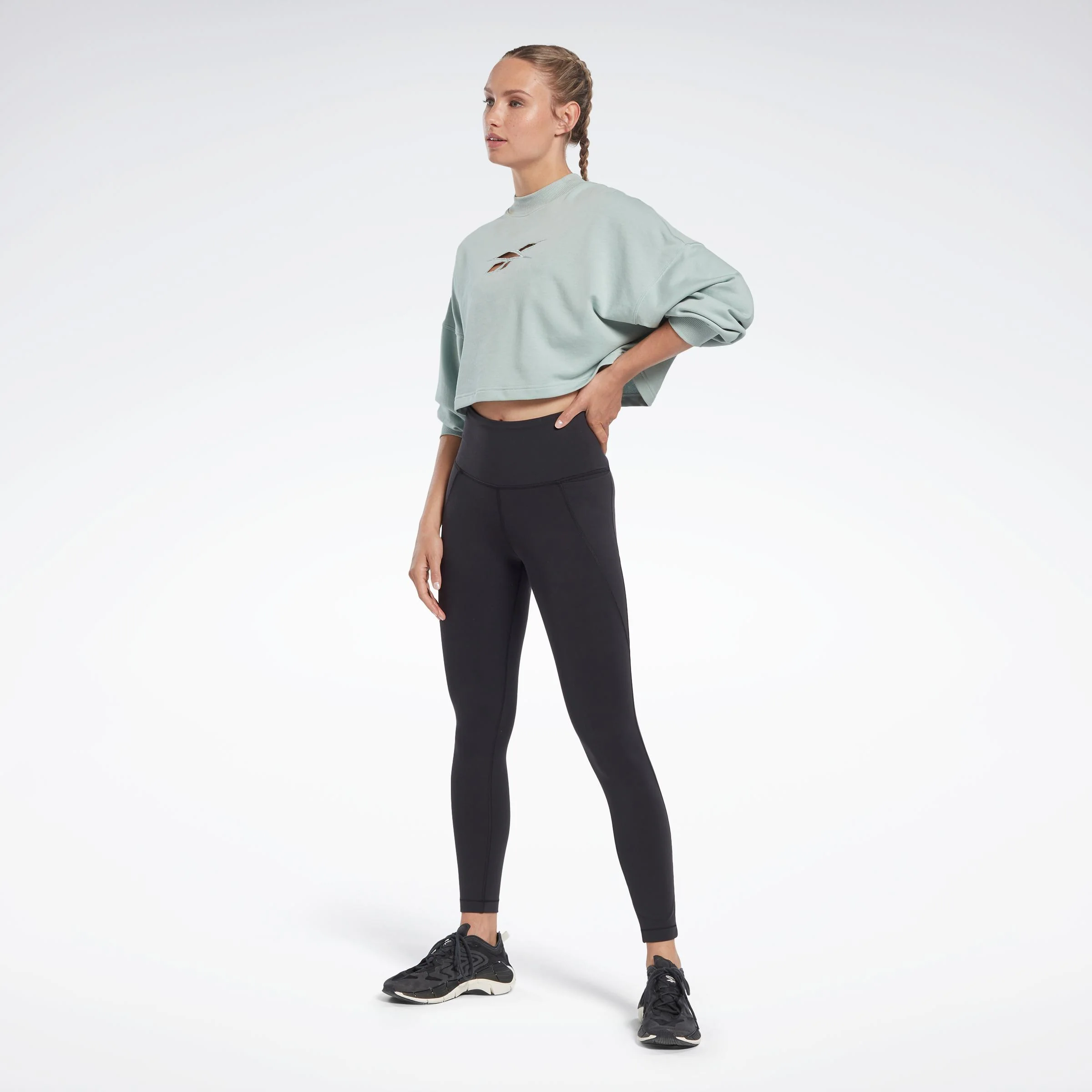 Reebok Apparel Women Studio Vector Knit Crew Sweatshirt SEAGRY - Image 2