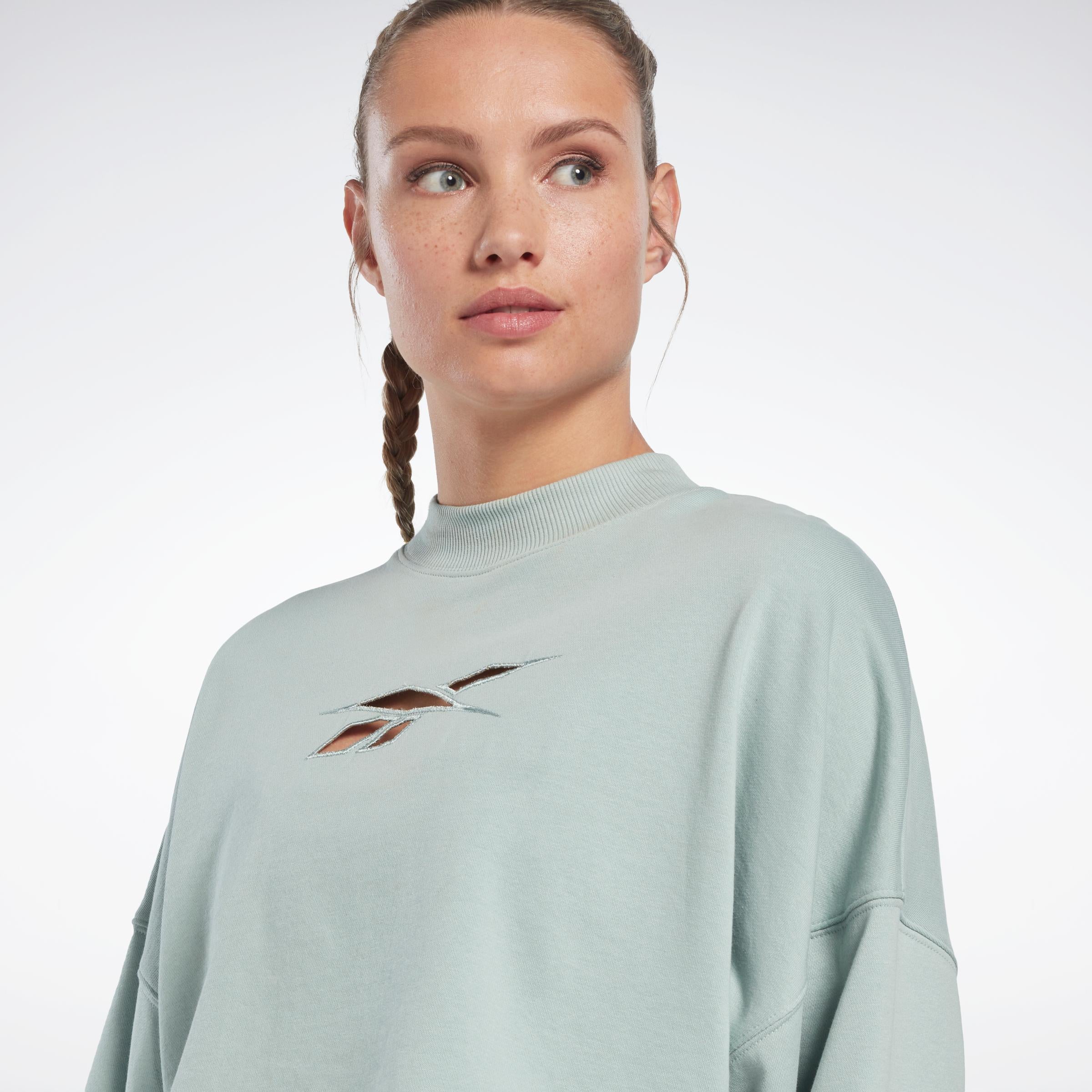 Reebok Apparel Women Studio Vector Knit Crew Sweatshirt SEAGRY - Image 4
