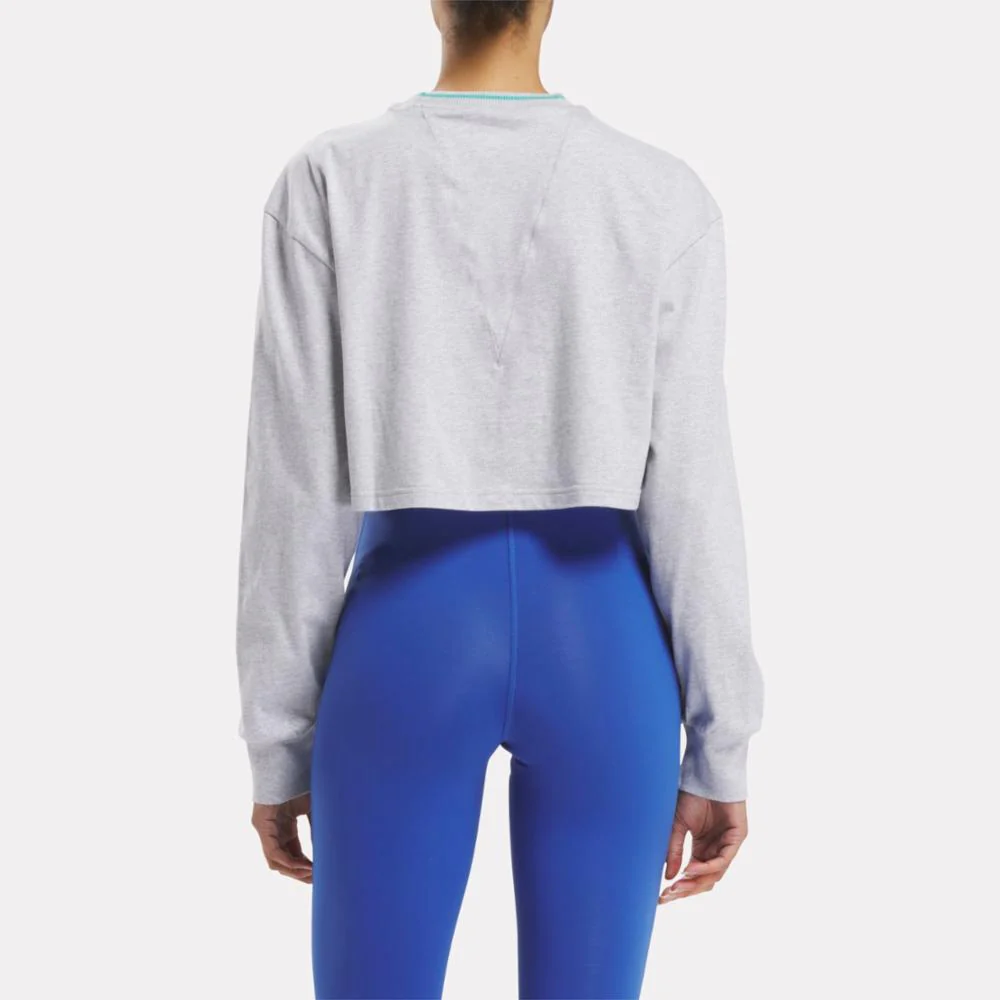 Reebok Apparel Women Team Long Sleeve Crop Top LIGHT GREY HEATHER - Image 3