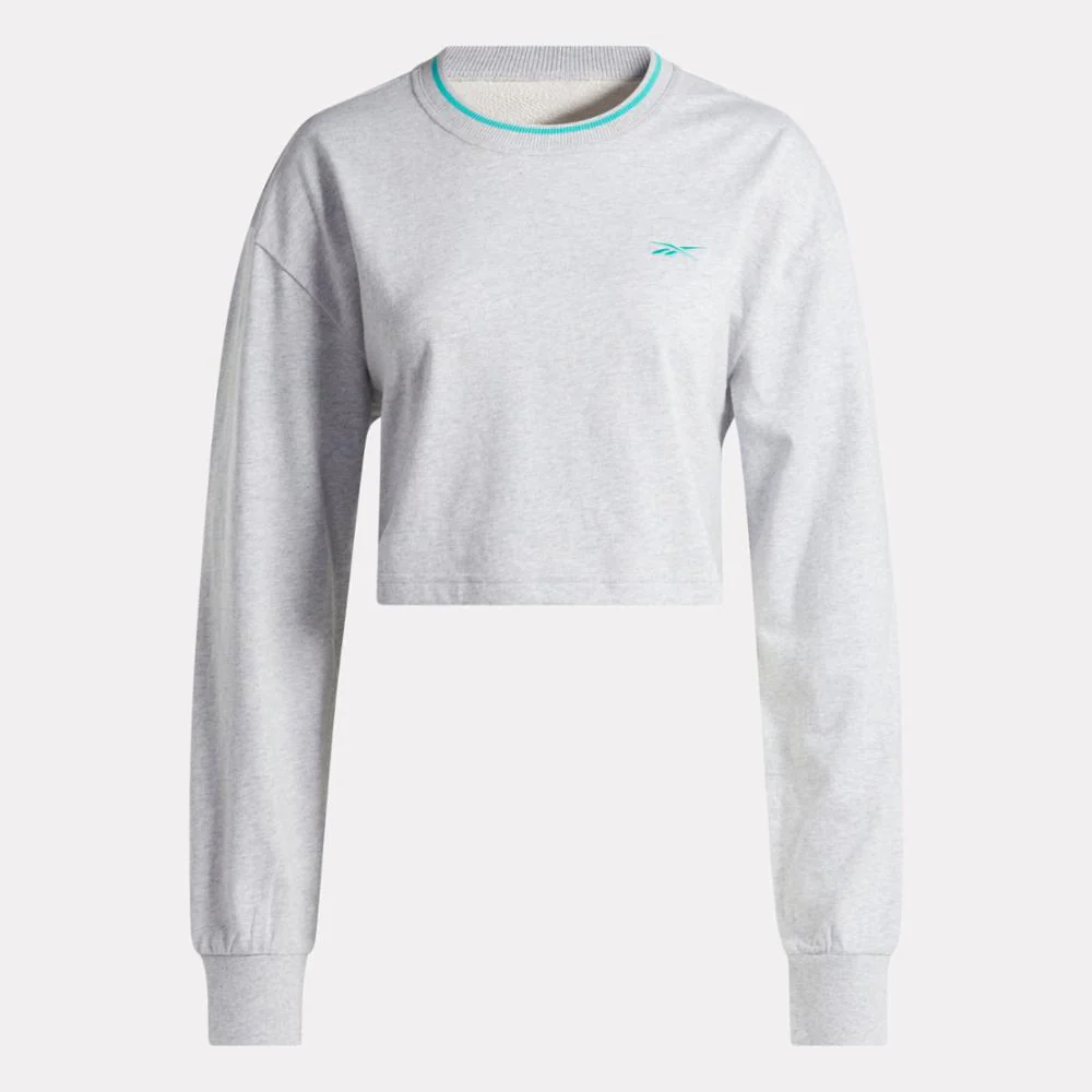 Reebok Apparel Women Team Long Sleeve Crop Top LIGHT GREY HEATHER - Image 4