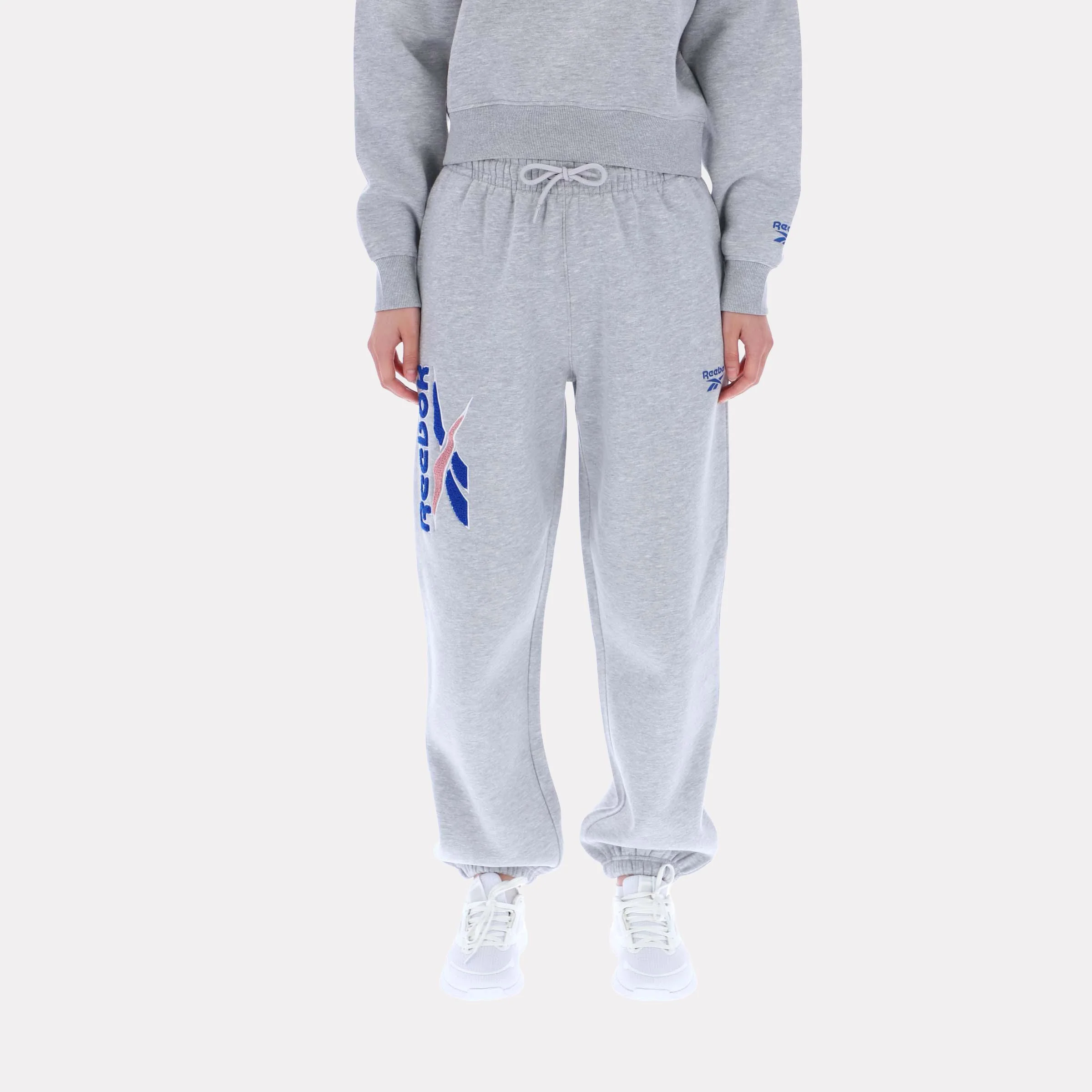 Reebok Apparel Women Triple Boucle Big Logo Joggers LIGHT GREY MARL