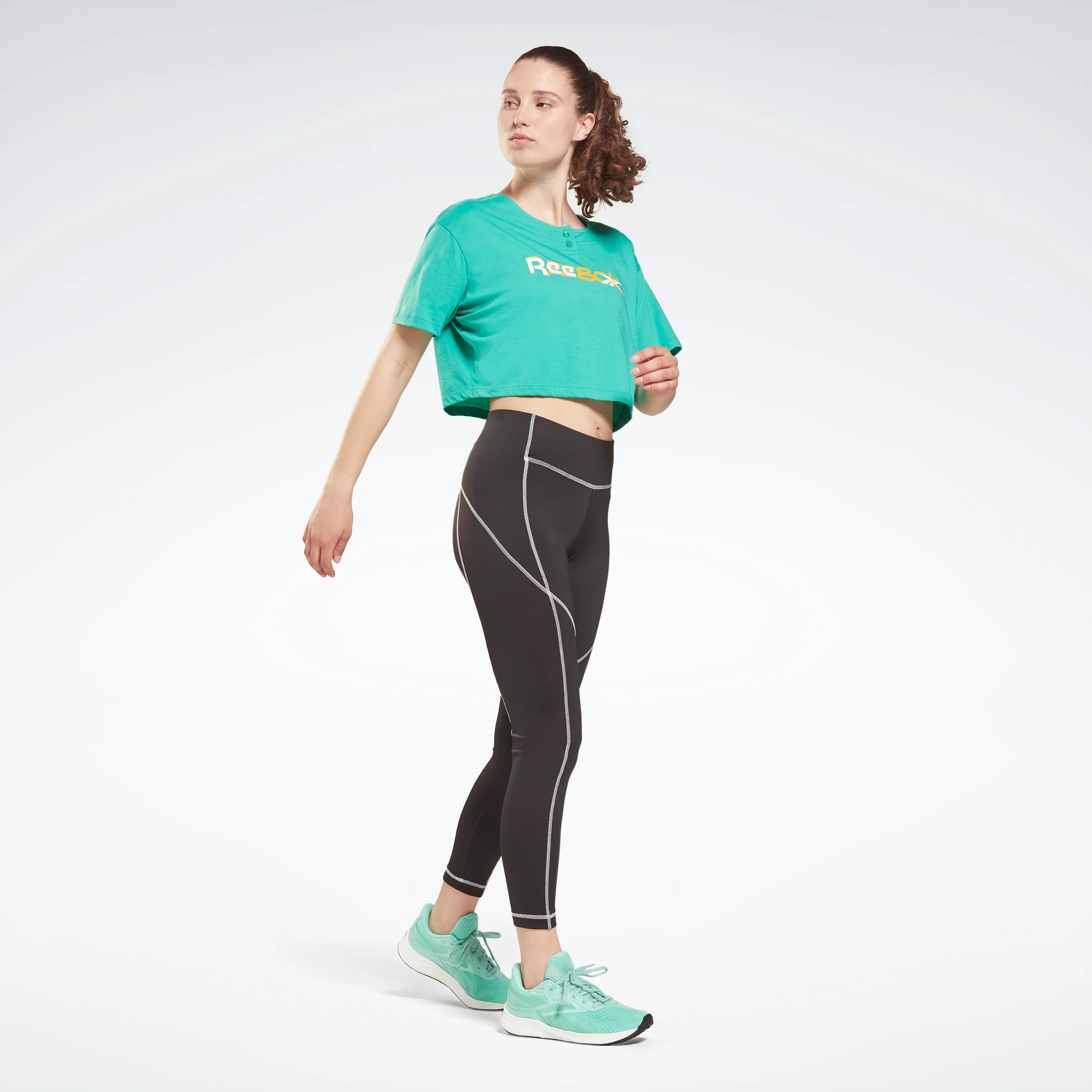Reebok Apparel Women Workout Ready Big Logo Leggings Black/White - Image 2