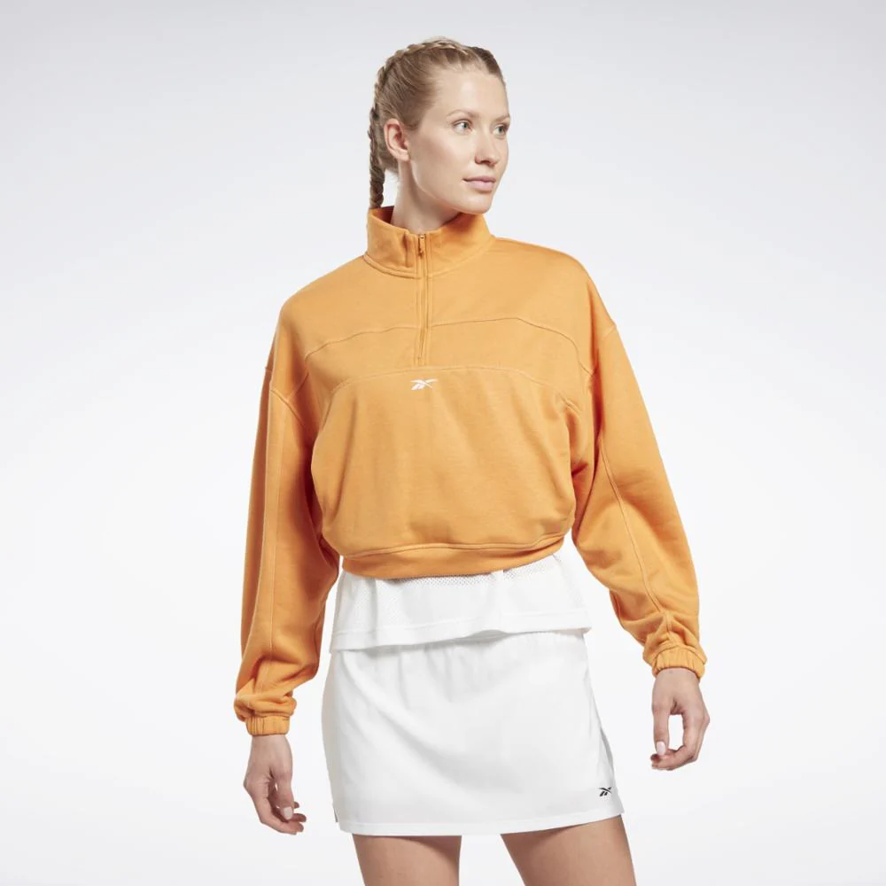 Reebok Apparel Women Workout Ready Knit 1/4 Zip Sweatshirt PEAFUZ - Image 2