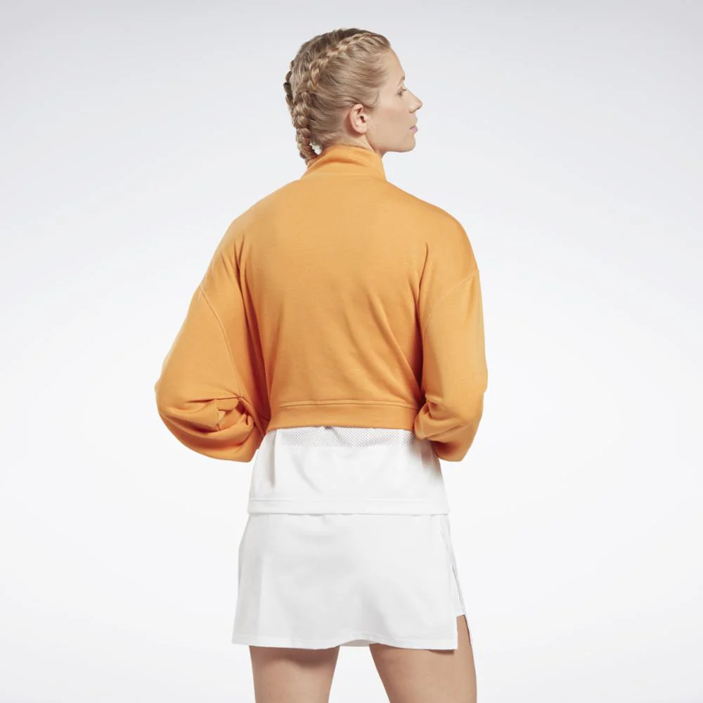 Reebok Apparel Women Workout Ready Knit 1/4 Zip Sweatshirt PEAFUZ - Image 3