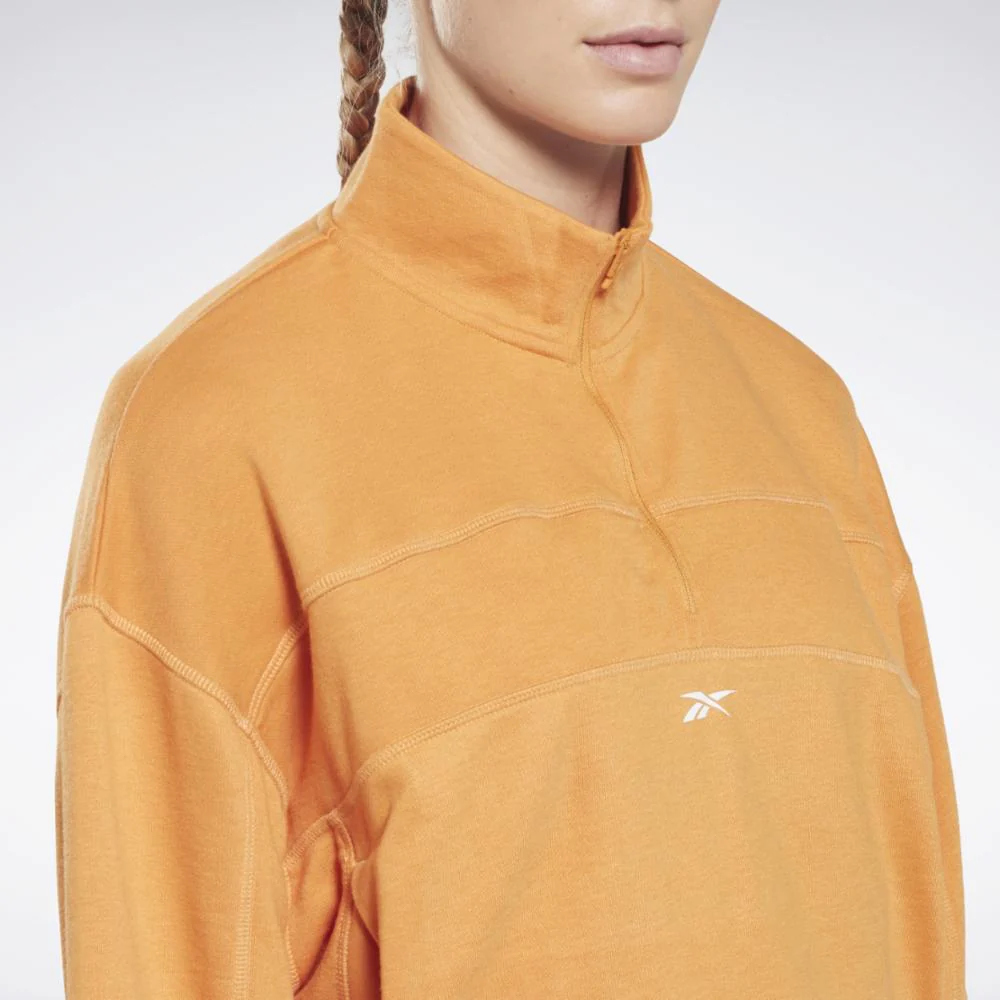 Reebok Apparel Women Workout Ready Knit 1/4 Zip Sweatshirt PEAFUZ - Image 5