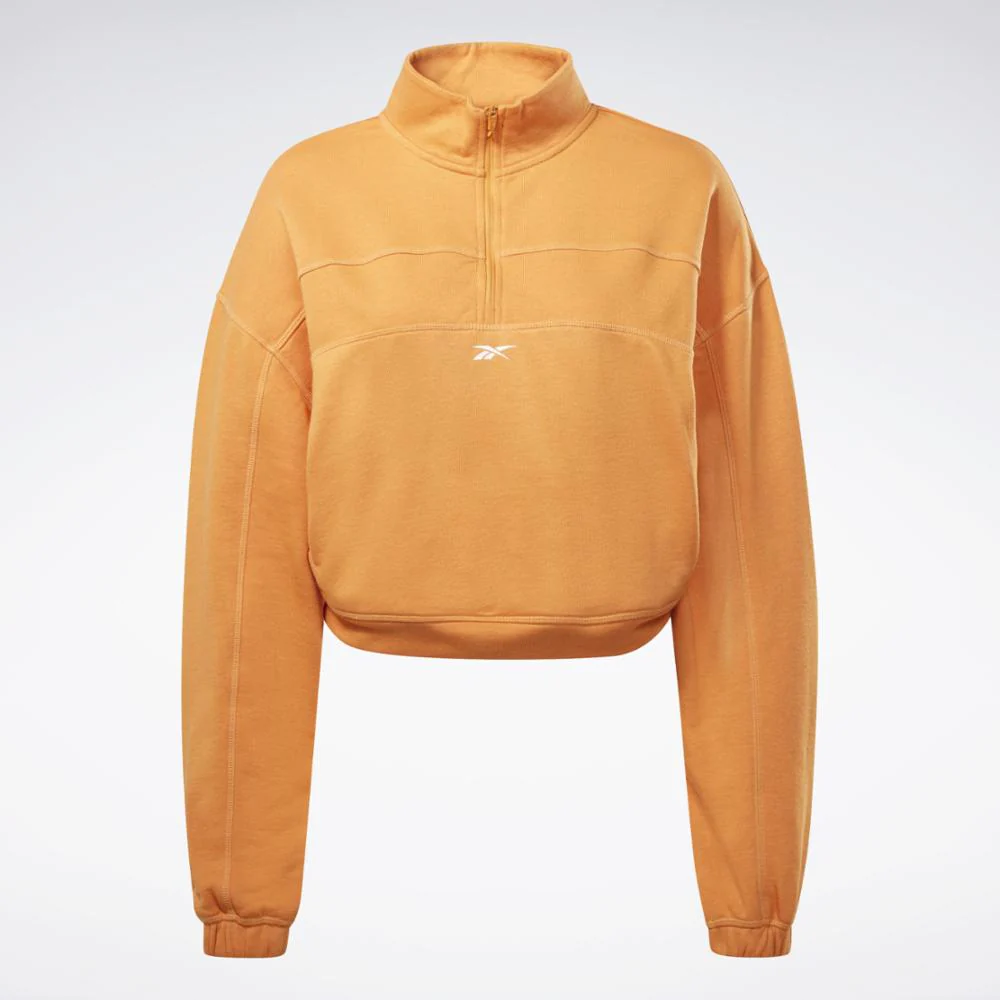 Reebok Apparel Women Workout Ready Knit 1/4 Zip Sweatshirt PEAFUZ - Image 6