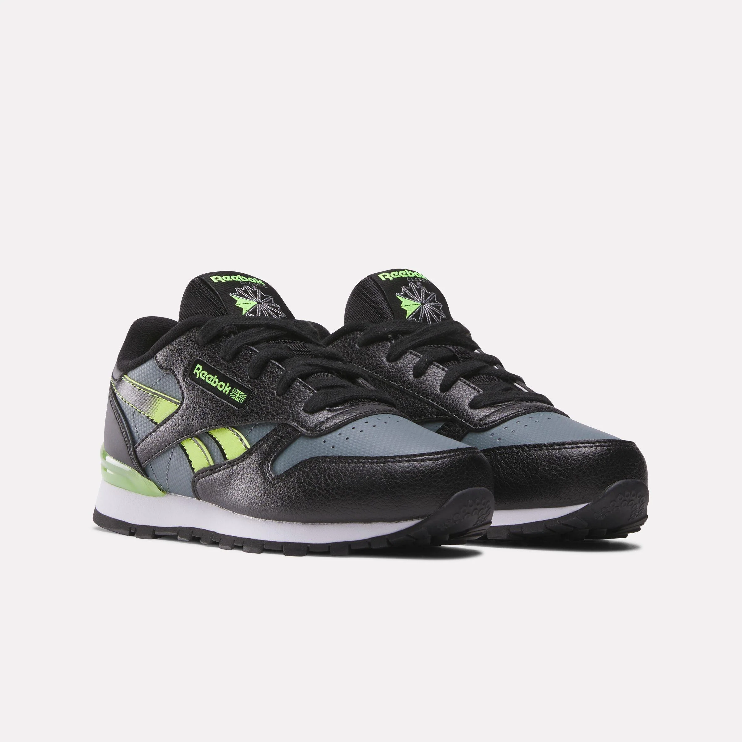 Reebok Footwear Kids Classic Leather Step 'n' Flash Shoes - Pre-school BLACK/GREY5/DIGITALLIME - Image 2
