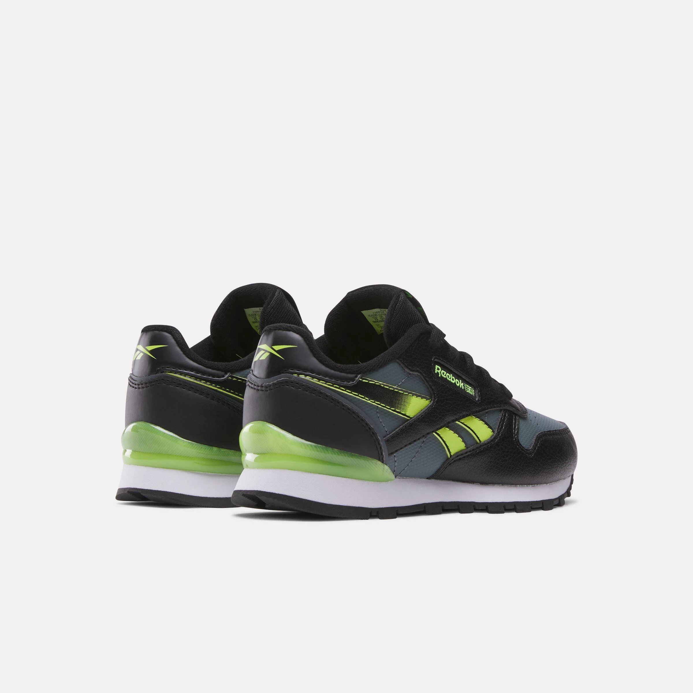 Reebok Footwear Kids Classic Leather Step 'n' Flash Shoes - Pre-school BLACK/GREY5/DIGITALLIME - Image 3