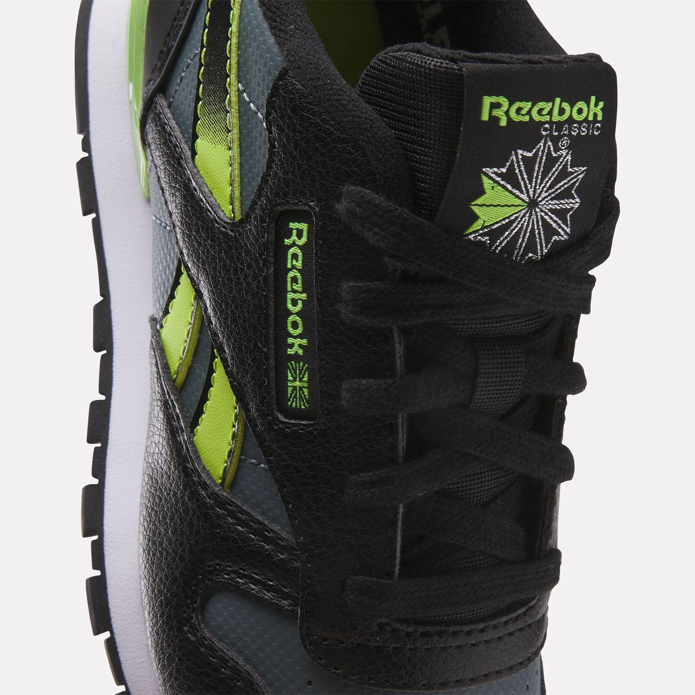 Reebok Footwear Kids Classic Leather Step 'n' Flash Shoes - Pre-school BLACK/GREY5/DIGITALLIME - Image 6