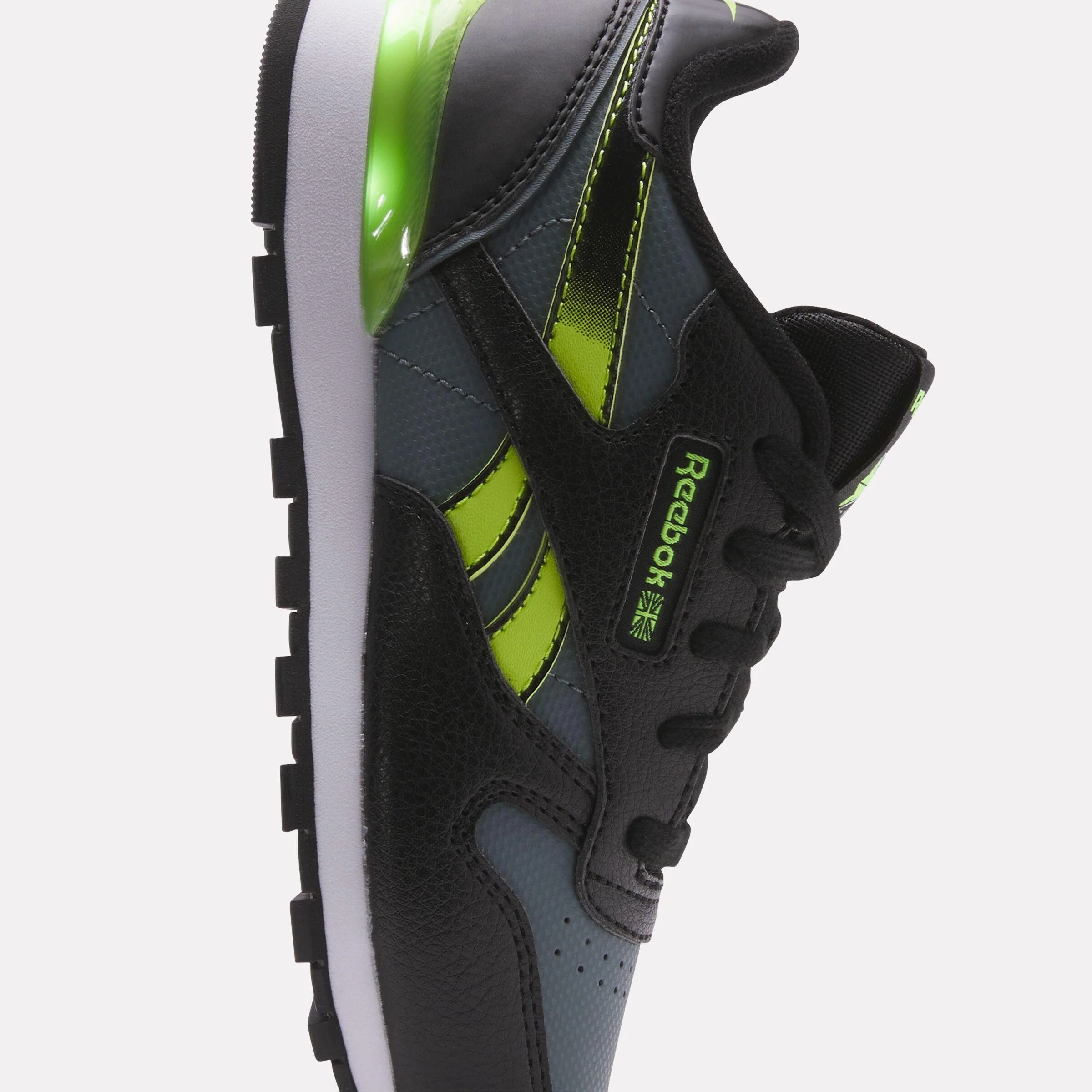 Reebok Footwear Kids Classic Leather Step 'n' Flash Shoes - Pre-school BLACK/GREY5/DIGITALLIME - Image 7