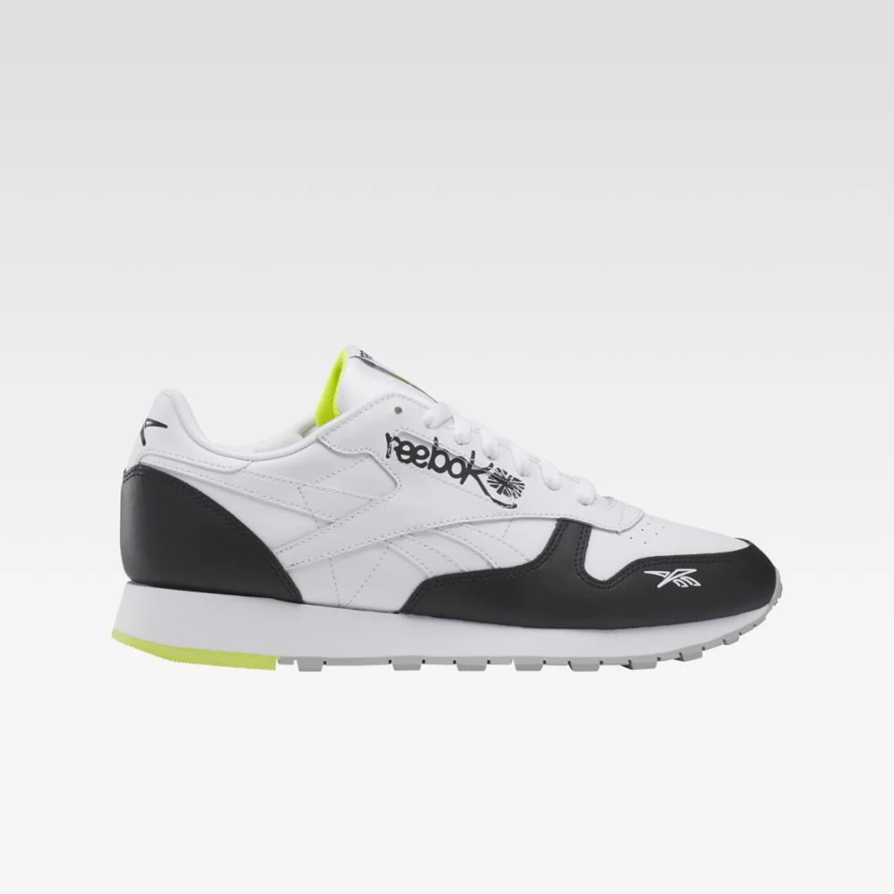 Reebok Footwear Men Classic Leather Shoes CBLACK/FTWWHT/ACIYEL